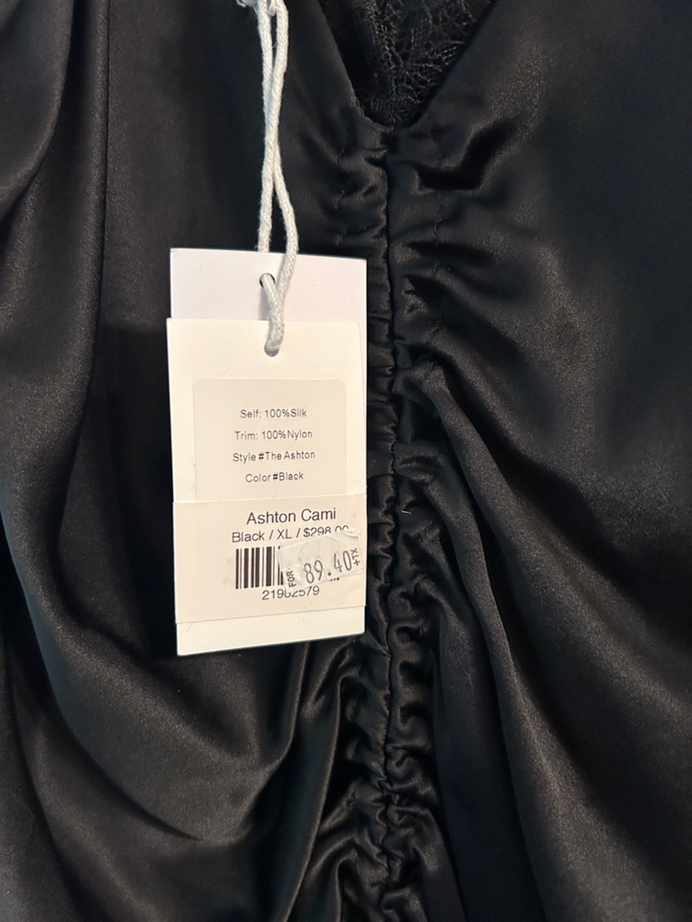 Cami NYC Black Satin Ruched Lace-Trim Cami